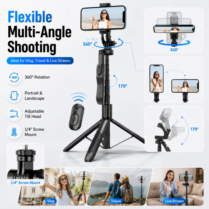 3-in-1 Selfie Stick Tripod with Bluetooth Remote
