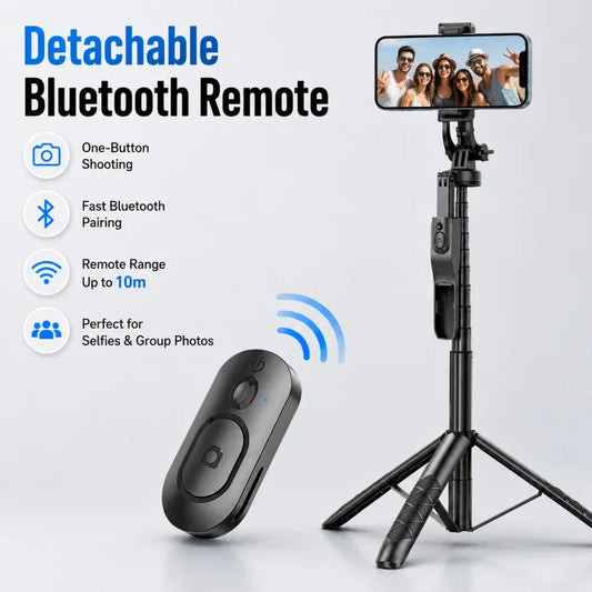 3-in-1 Extendable Selfie Stick Tripod with Bluetooth Remote, 1575mm Portable Phone Tripod Stand, 360° Rotatable Phone Holder for